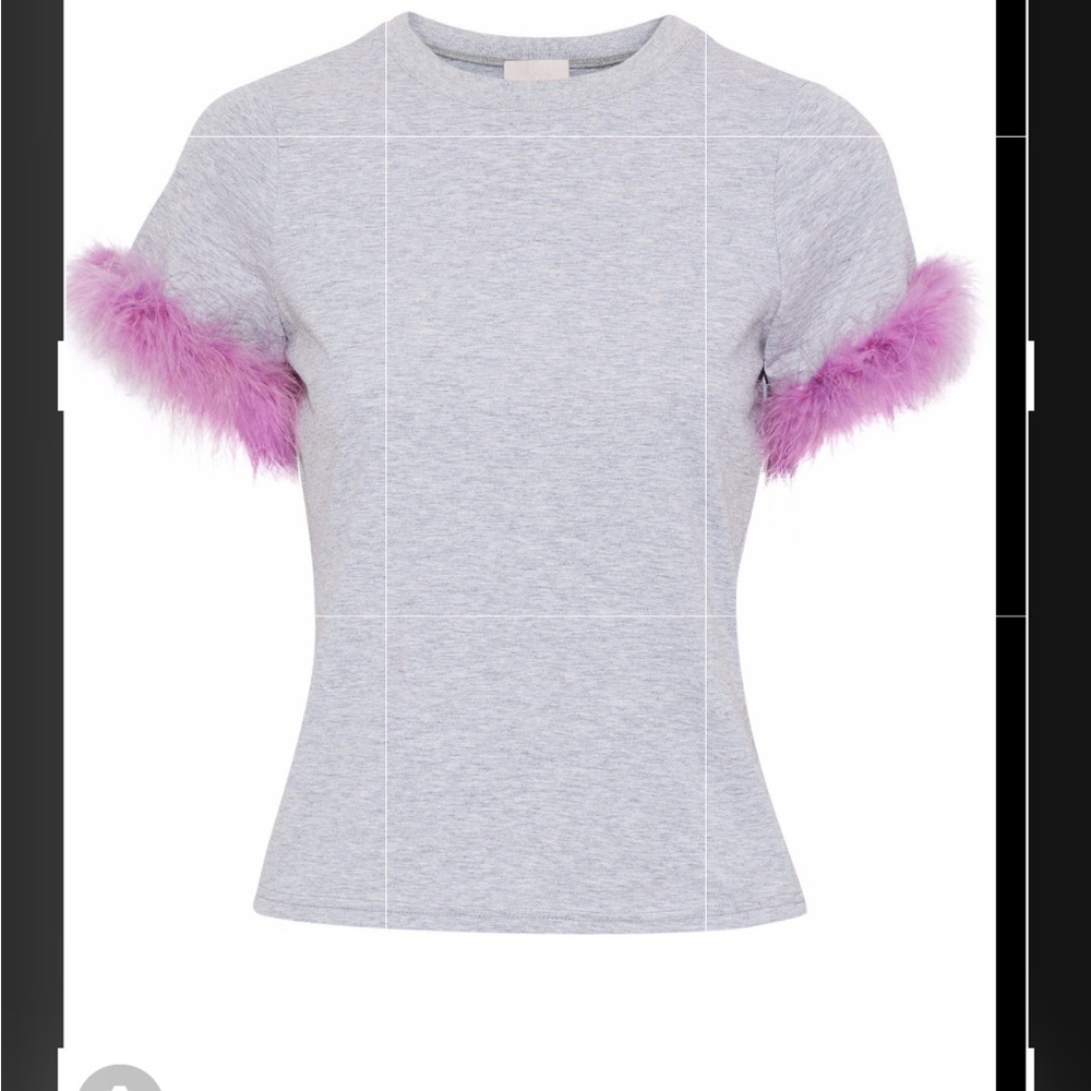 cinq a sept Gray Tee w/ Feather Sleeve Trim - NWT
